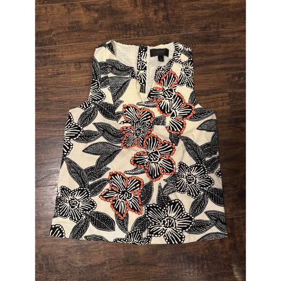 J. Crew Notched Shell in Embellished Polynesian Floral Size 0 Hawaiian Tank Top - Picture 1 of 7